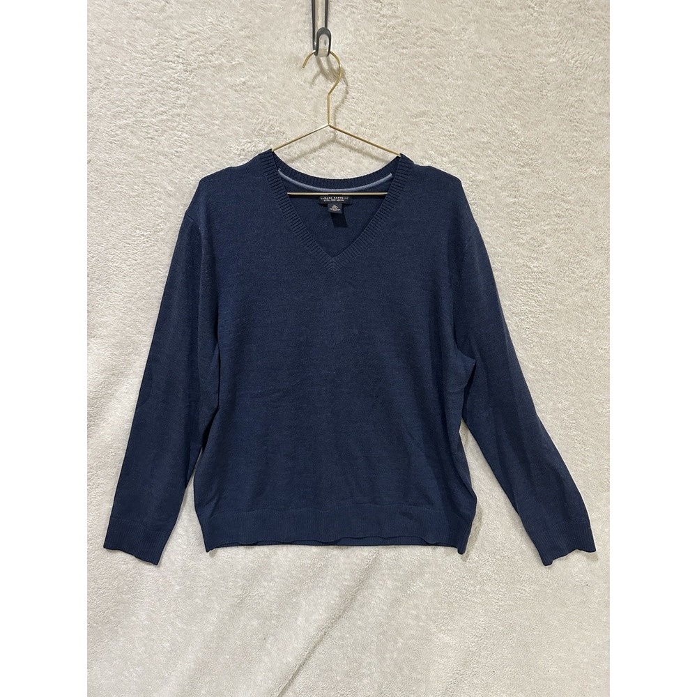 Banana Republic Extra Fine Merino Wool Mens Sweater Size XL Navy Classic V-Neck